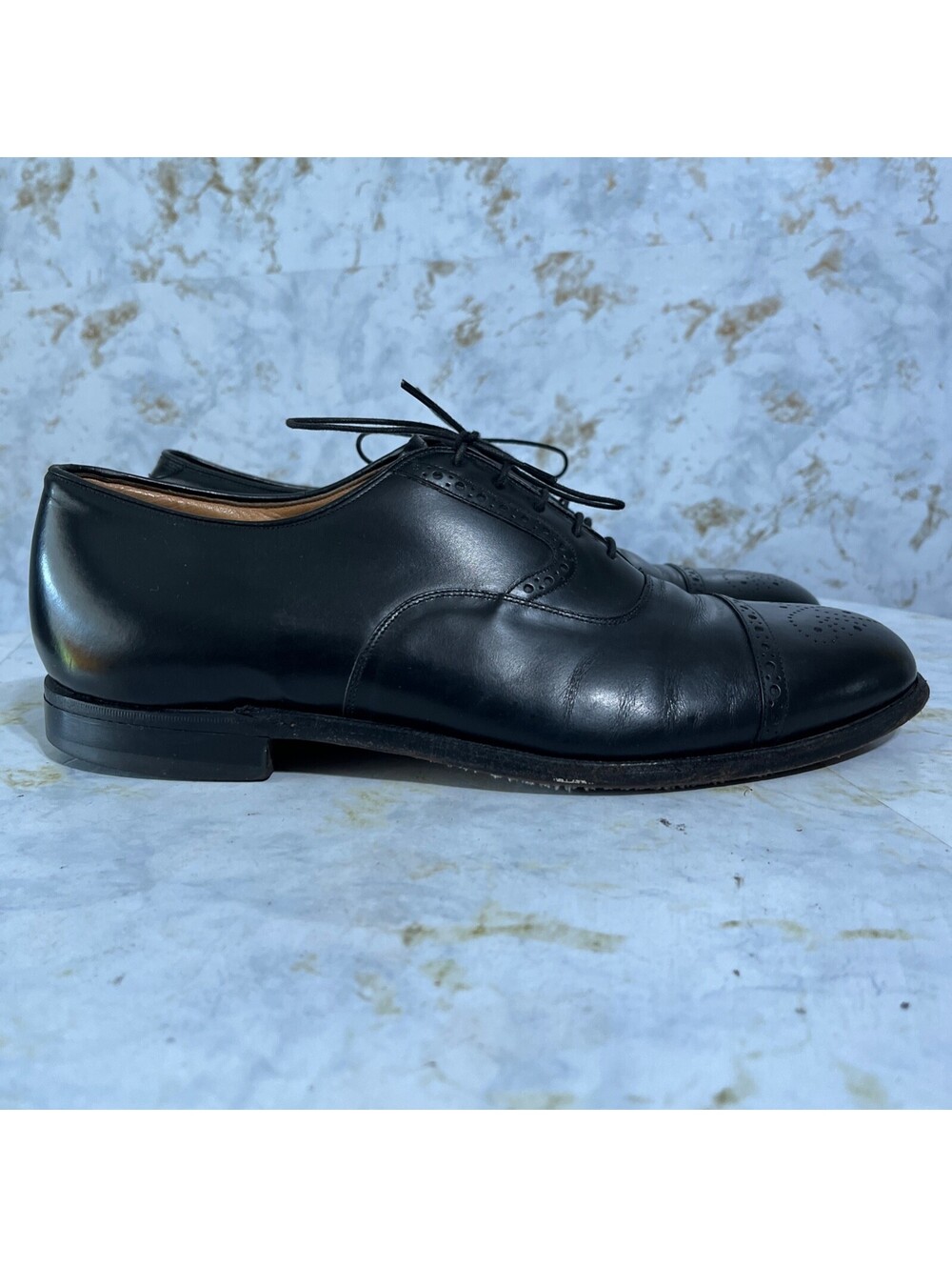 Johnston Murphy USA Men's Size 11 EEE Shoes Black Leather Brogue Cap Toe Oxfords